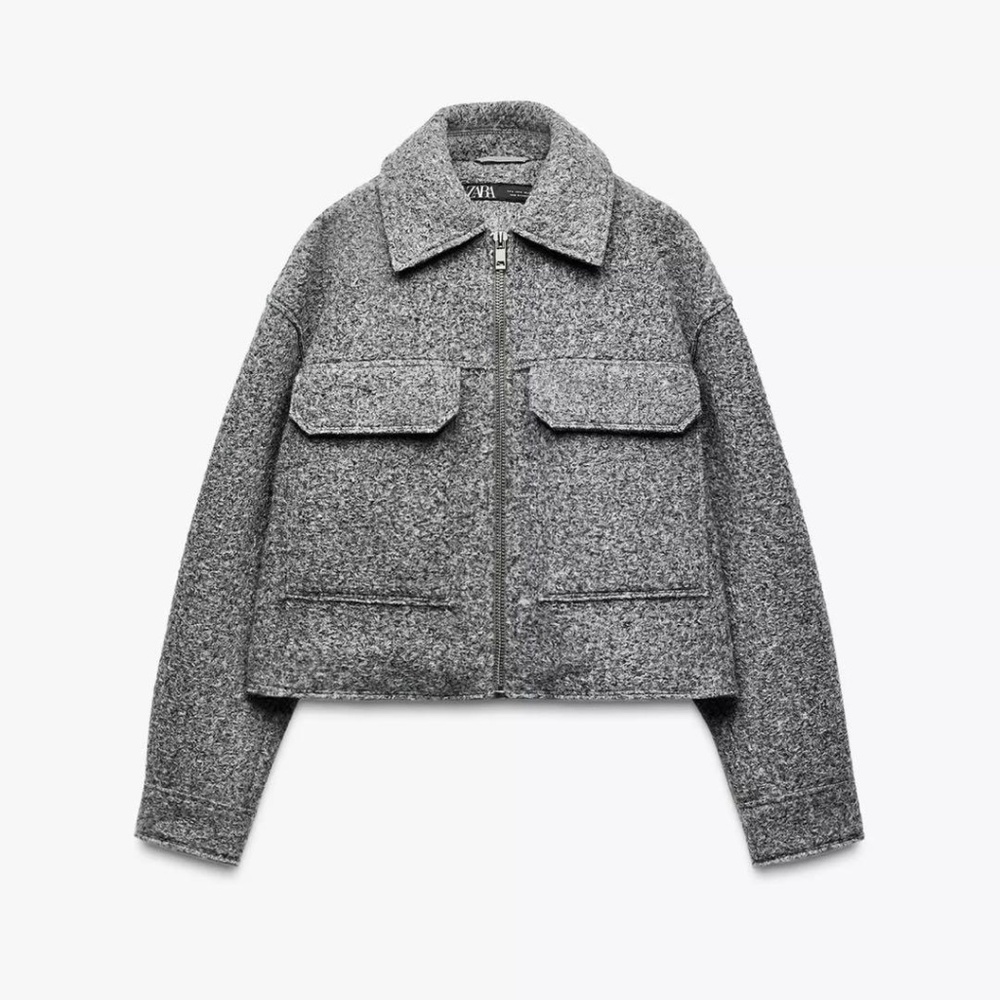 Viral Zara Boucle Crop Grey Jacket